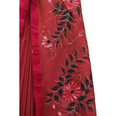 Tisser Khadi Hand-painted Saree with Attached Blouse Piece (Red)