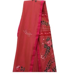 Tisser Khadi Hand-painted Saree with Attached Blouse Piece (Red)