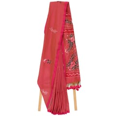 Tisser Khadi Hand-painted Saree with Attached Blouse Piece (Red)