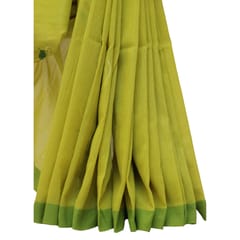 Tisser Khadi Hand-painted Saree with Attached Blouse Piece (Parrot Green)