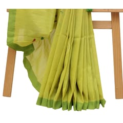 Tisser Khadi Hand-painted Saree with Attached Blouse Piece (Parrot Green)