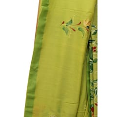 Tisser Khadi Hand-painted Saree with Attached Blouse Piece (Parrot Green)