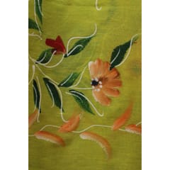 Tisser Khadi Hand-painted Saree with Attached Blouse Piece (Parrot Green)