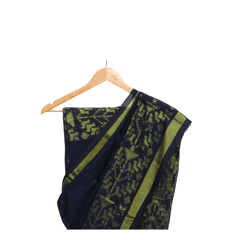 Tisser Handweave Cotton Copper Saree with Attached Blouse Piece (Royal Blue/Copper)