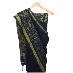 Tisser Handweave Cotton Copper Saree with Attached Blouse Piece (Royal Blue/Copper)