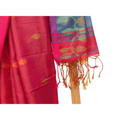 Tisser Handweave Cotton Tissue Saree with Attached Blouse Piece (Pink/Green)