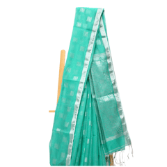 Tisser Handloom Cotton Silk Saree with Attached Blouse Piece (Sea green/Grey)