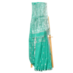 Tisser Handloom Cotton Silk Saree with Attached Blouse Piece (Sea green/Grey)