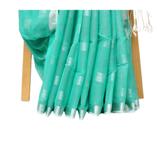 Tisser Handloom Cotton Silk Saree with Attached Blouse Piece (Sea green/Grey)