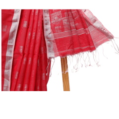 Tisser Handloom Cotton Silk Saree with Attached Blouse Piece (Pink/Grey)