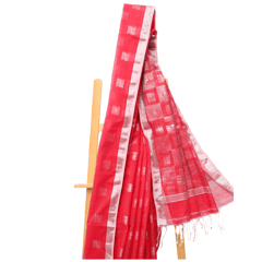 Tisser Handloom Cotton Silk Saree with Attached Blouse Piece (Pink/Grey)