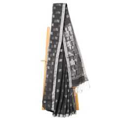 Tisser Handloom Cotton Silk Saree with Attached Blouse Piece (Black/Grey)