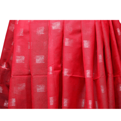 Tisser Handloom Cotton Silk Saree with Attached Blouse Piece (Red/Grey)