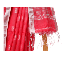 Tisser Handloom Cotton Silk Saree with Attached Blouse Piece (Red/Grey)