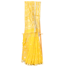 Tisser Handloom Cotton Silk Saree with Attached Blouse Piece (Yellow/Grey)