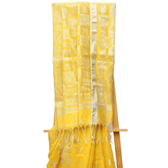 Tisser Handloom Cotton Silk Saree with Attached Blouse Piece (Yellow/Grey)