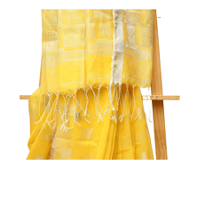 Tisser Handloom Cotton Silk Saree with Attached Blouse Piece (Yellow/Grey)