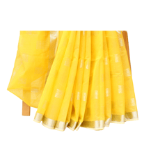 Tisser Handloom Cotton Silk Saree with Attached Blouse Piece (Yellow/Grey)