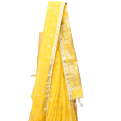 Tisser Handloom Cotton Silk Saree with Attached Blouse Piece (Yellow/Grey)