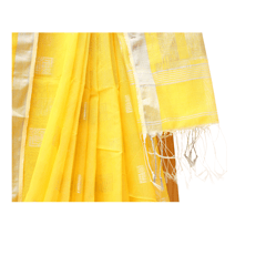 Tisser Handloom Cotton Silk Saree with Attached Blouse Piece (Yellow/Grey)