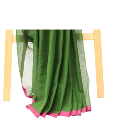 Tisser Handloom Mulmul Saree with Attached Blouse Piece (Green/pink)