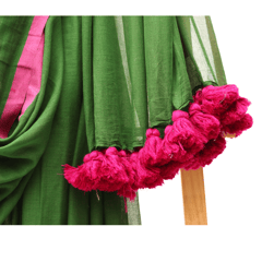 Tisser Handloom Mulmul Saree with Attached Blouse Piece (Green/pink)