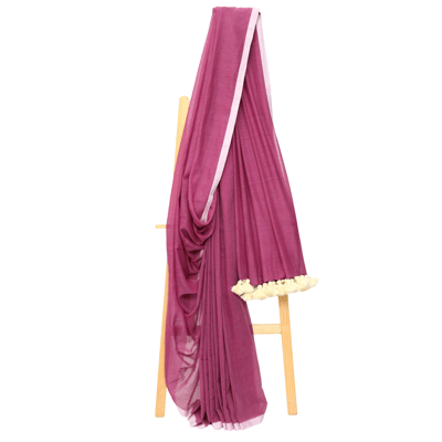 Tisser Handloom Mulmul Saree with Attached Blouse Piece (Purple/white)