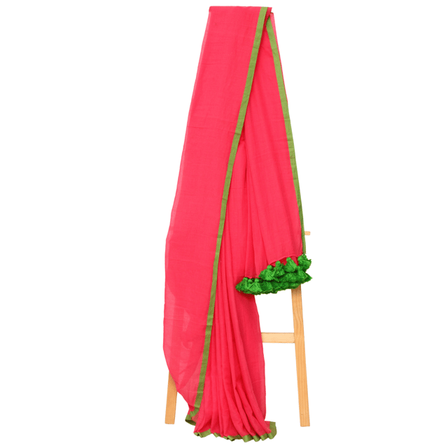 Tisser Handloom Mulmul Saree with Attached Blouse Piece (Aboli/Green)