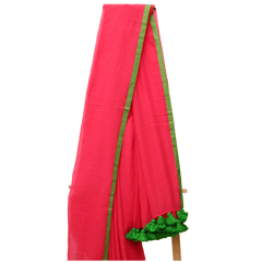 Tisser Handloom Mulmul Saree with Attached Blouse Piece (Aboli/Green)