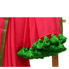 Tisser Handloom Mulmul Saree with Attached Blouse Piece (Aboli/Green)