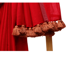 Tisser Handloom Mulmul Saree with Attached Blouse Piece (Red/Coper)