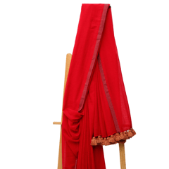 Tisser Handloom Mulmul Saree with Attached Blouse Piece (Red/Coper)