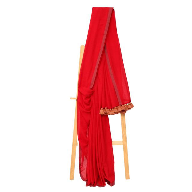 Tisser Handloom Mulmul Saree with Attached Blouse Piece (Red/Coper)