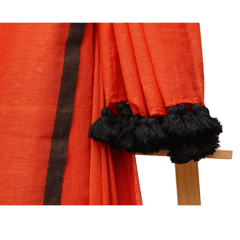 Tisser Handloom Mulmul Saree with Attached Blouse Piece (Orange/Black)