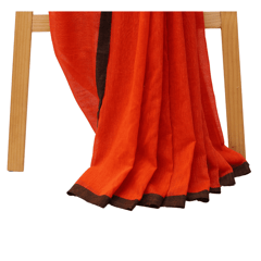 Tisser Handloom Mulmul Saree with Attached Blouse Piece (Orange/Black)