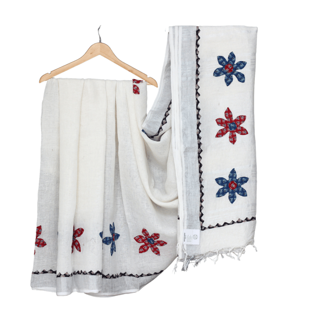 Tisser Applique Linen Saree with Attached Blouse Piece