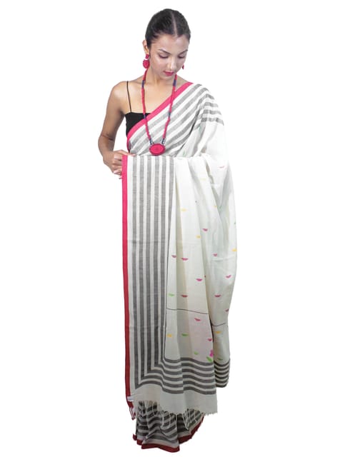 Tisser Tant Jamdani Handwooven Saree with Attached Blouse Piece