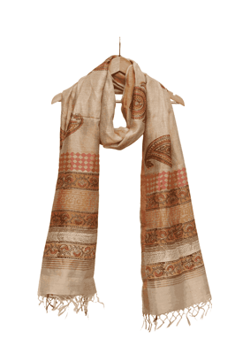 Tussar Silk Handwoven Block Print Dupatta (Zari Lining)