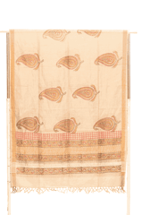 Tussar Silk Handwoven Block Print Dupatta (Zari Lining)