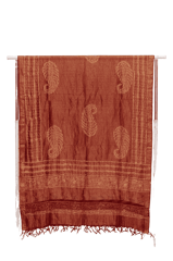 Tussar Silk Handwoven Block Print Dupatta (Zari Lining)