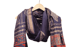 Tussar Ghicha Border Silk Handwoven Block Print Dupatta (Dark denim)