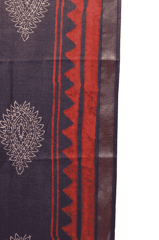 Tussar Ghicha Border Silk Handwoven Block Print Dupatta (Blue)