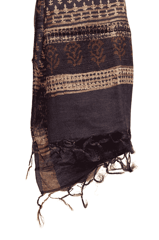 Tussar Ghicha Border Silk Handwoven Block Print Dupatta (Blue)