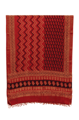 Tussar Ghicha Border Silk Handwoven Block Print Dupatta (Maroon)