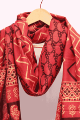 Tussar Ghicha Border Silk Handwoven Block Print Dupatta (Maroon)