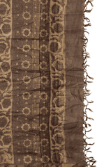 Tussar Ghicha Border Silk Handwoven Block Print Dupatta (Dusty Brown)