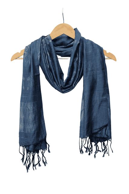 Tussar Ghicha Border Shibori Silk Tie & Dye Dupatta (Bleached denim)