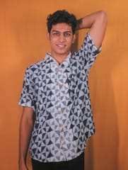 Mens Shibori Tie&dye Tussar Silk Blend Printed Half Sleeve Shirt   Xshirt