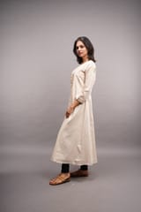 Handcrafted Hand Embroidery Tussar Silk Round-Neck Long Kurta