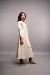 Handcrafted Hand Embroidery Tussar Silk Round-Neck Long Kurta